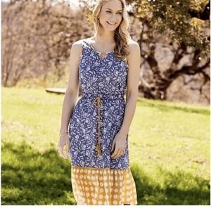 Matilda Jane Blue and Yellow Calico Apron Maxi Dress Cottagecore Twee M